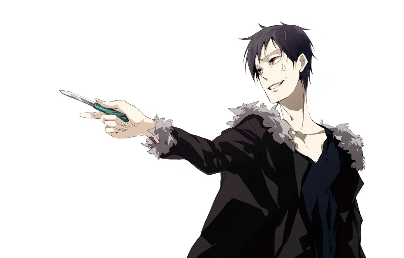 Photo wallpaper knife, red eyes, grin, bully, the threat, Durarara, Orihara Izaya, the headless horseman