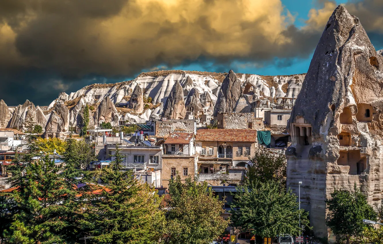 Photo wallpaper landscape, clouds, nature, the city, rocks, home, Turkey, national Park
