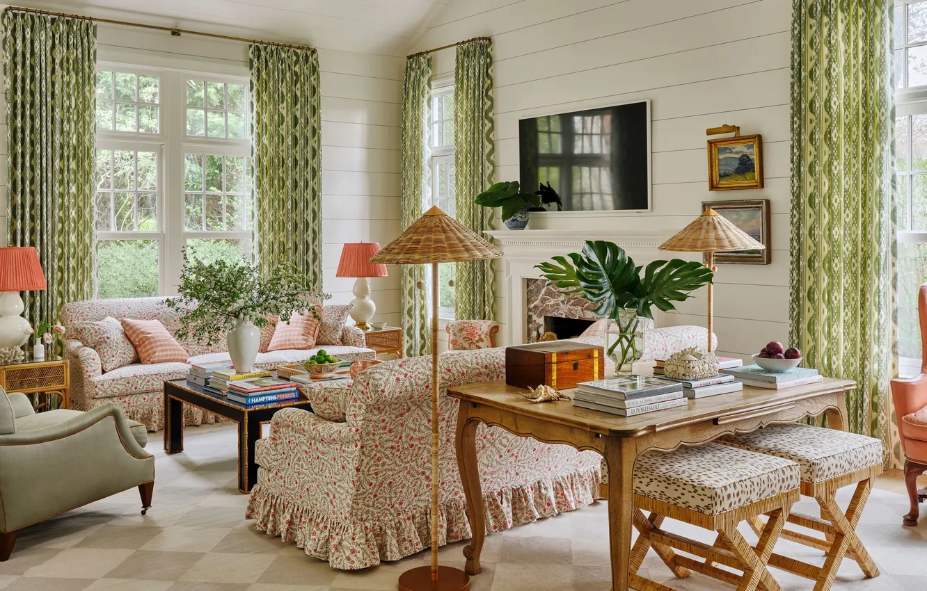 Photo wallpaper design, style, room, plant, lamp, interior, upholstered furniture, Cozy living room