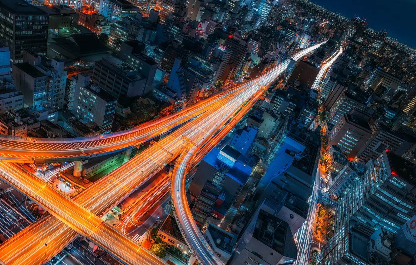 Photo wallpaper road, light, night, the city, lights, home, Japan, Osaka