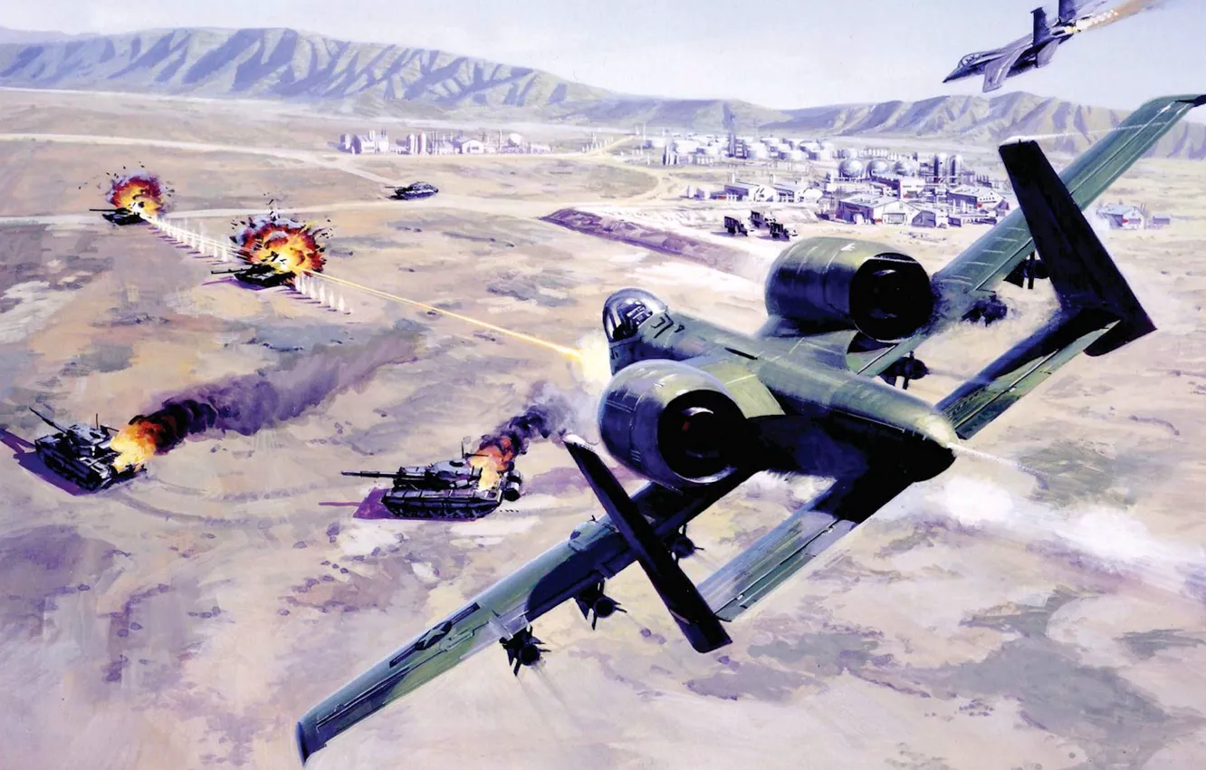 Photo wallpaper war, attack, figure, attack, f-15, eagle, Fairchild Republic A-10 Thunderbolt II
