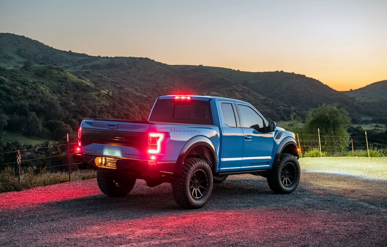 Photo wallpaper sunset, lights, Ford, the evening, Raptor, pickup, F-150, Hennessey