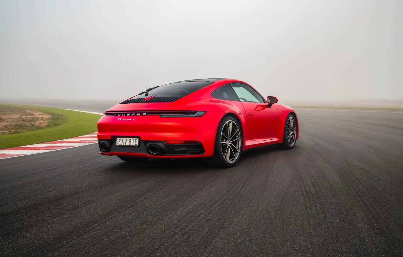 Photo wallpaper 911, Porsche, rear view, racing track, Carrera S, 2019