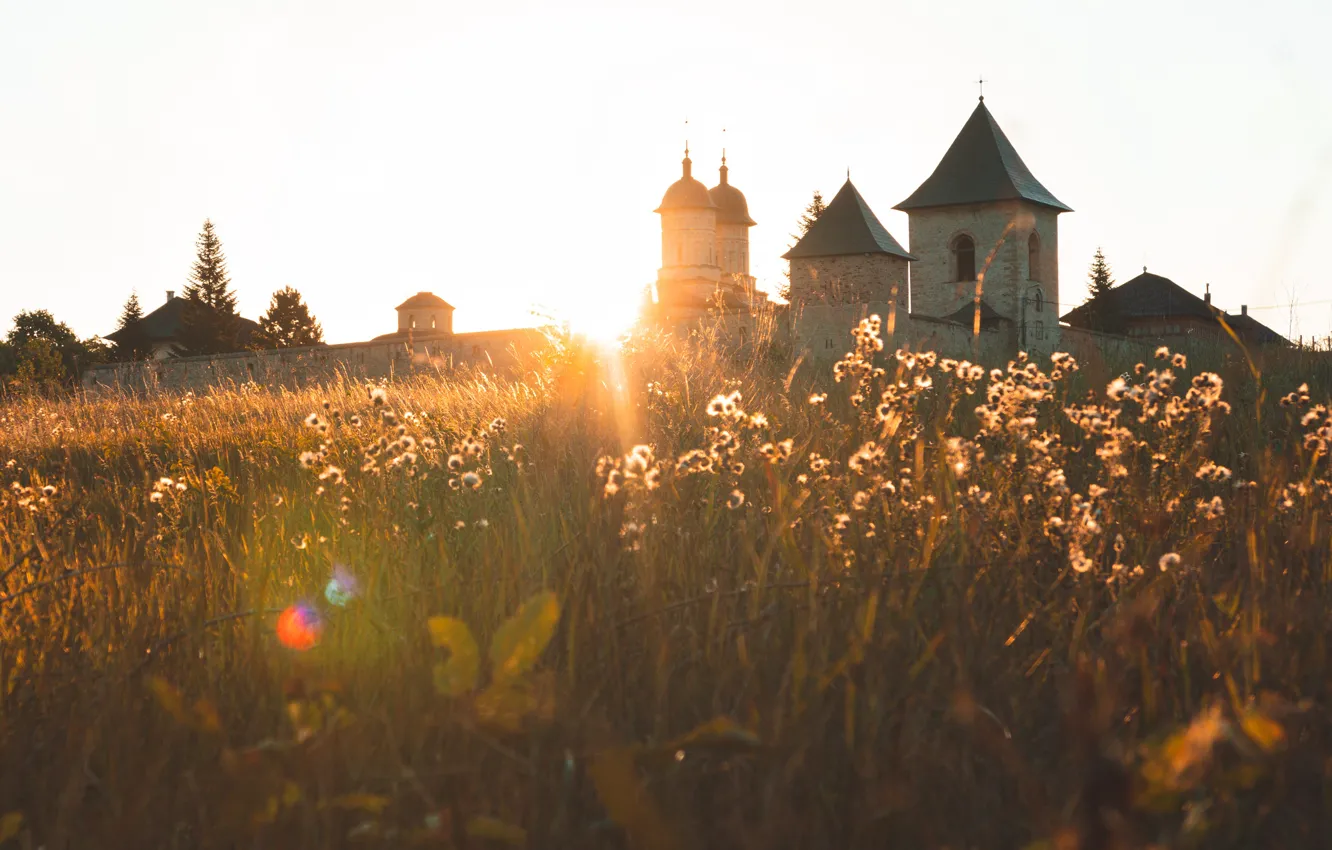 Photo wallpaper grass, light, Church