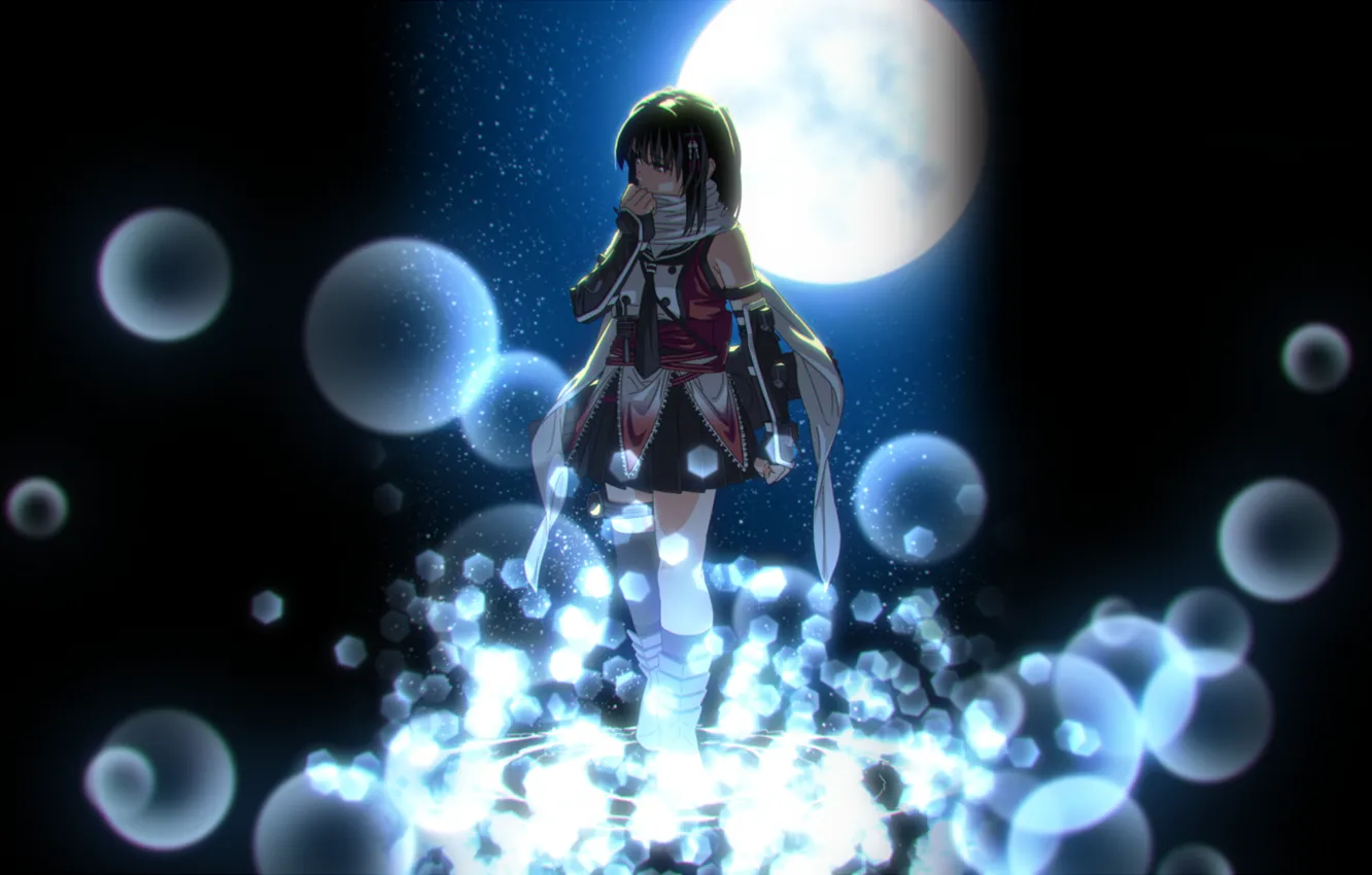 Photo wallpaper the sky, girl, night, bubbles, the moon, art, kantai collection, Boko (Maniacpurple)