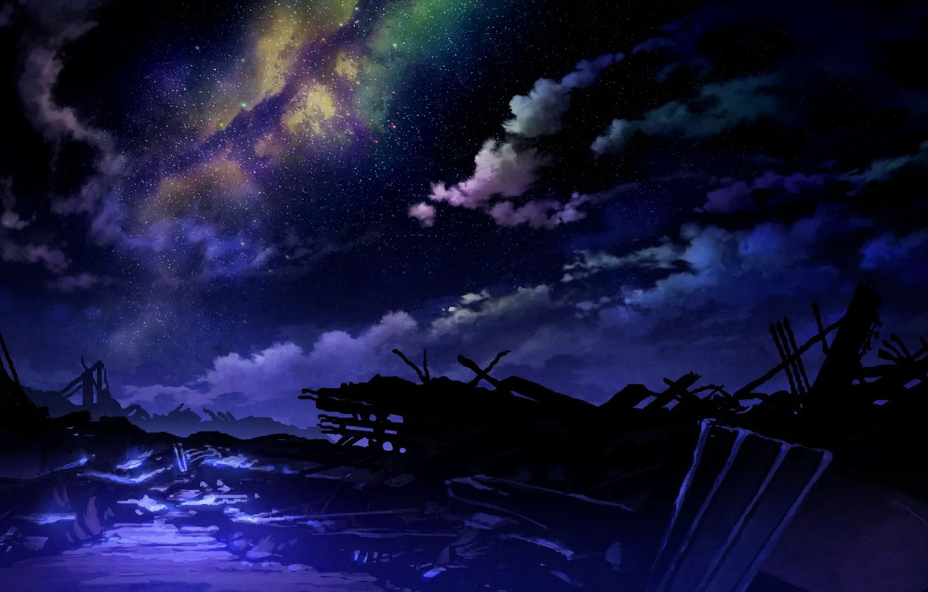 Photo wallpaper the sky, stars, clouds, light, night, art, technoheart