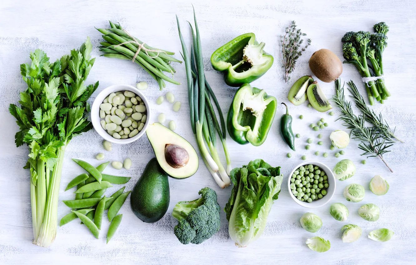 Photo wallpaper green, dill, fruit, vegetables, parsley, avocado
