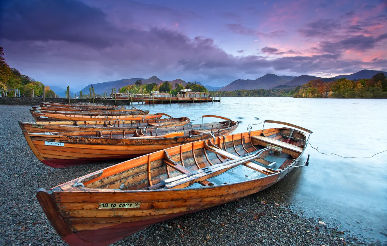Photo wallpaper autumn, lake, boat, England, Lake District