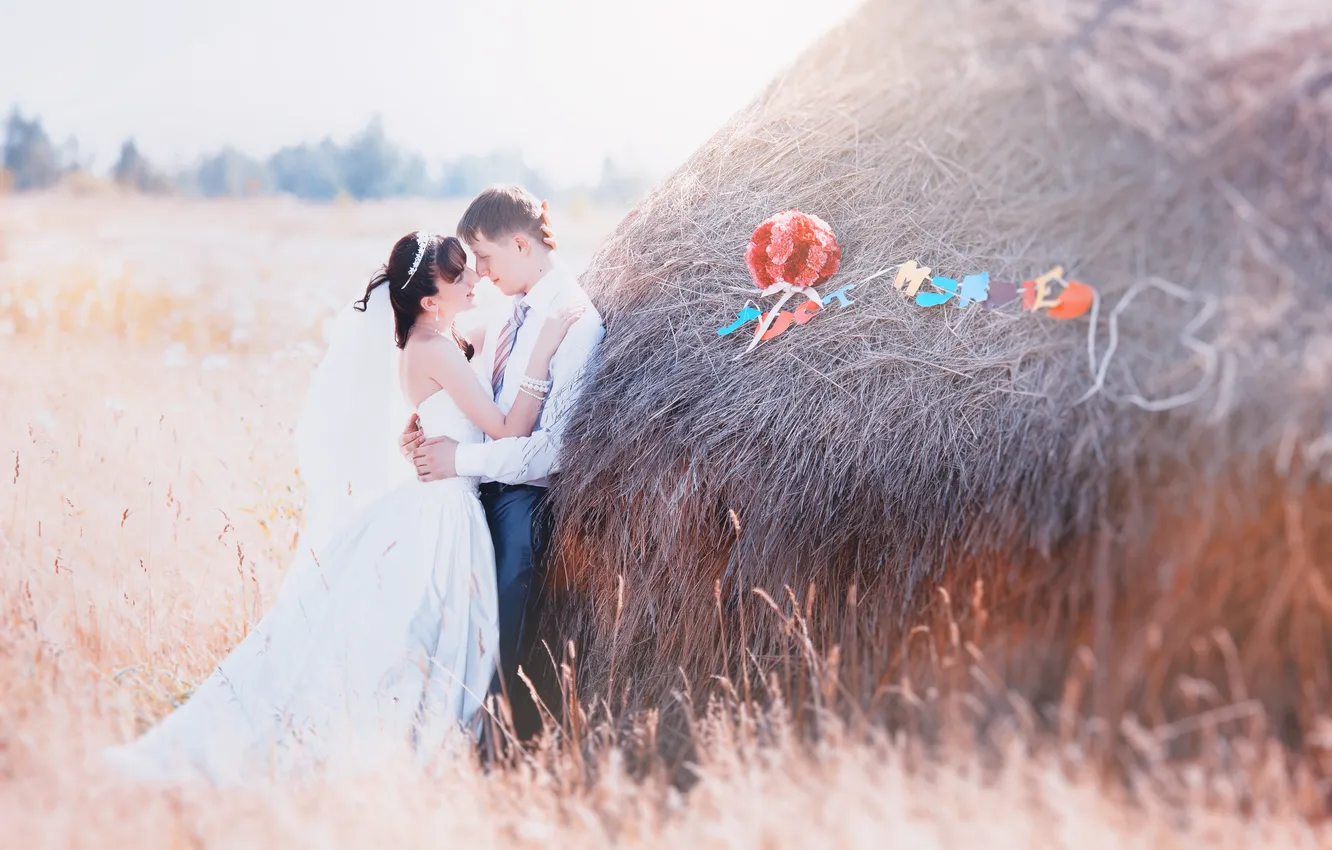 Photo wallpaper summer, love, mood, stack, hay, wedding