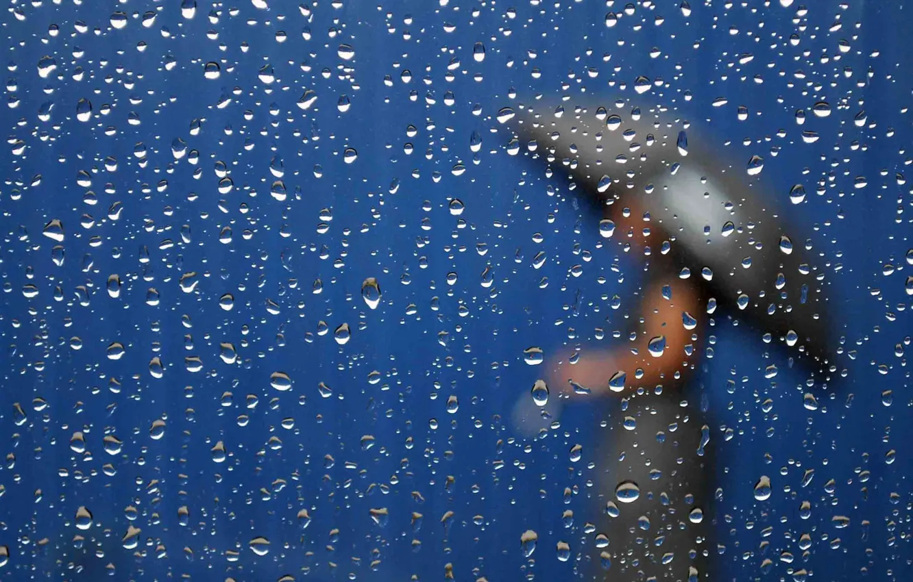 Photo wallpaper glass, drops, rain, silhouette, woman in the rain