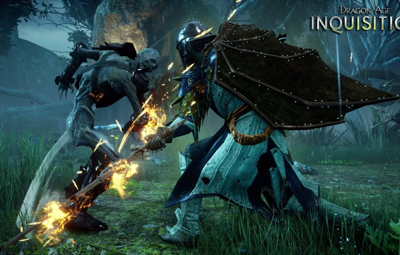 Photo wallpaper mountains, sword, shield, the Inquisitor, undead, rpg, Dragon Age, bioware