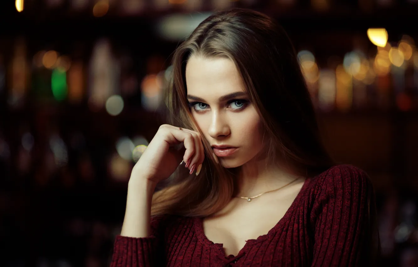 Photo wallpaper look, girl, face, portrait, hands, manicure, Evgeny Bulatov, Eva Fedorova
