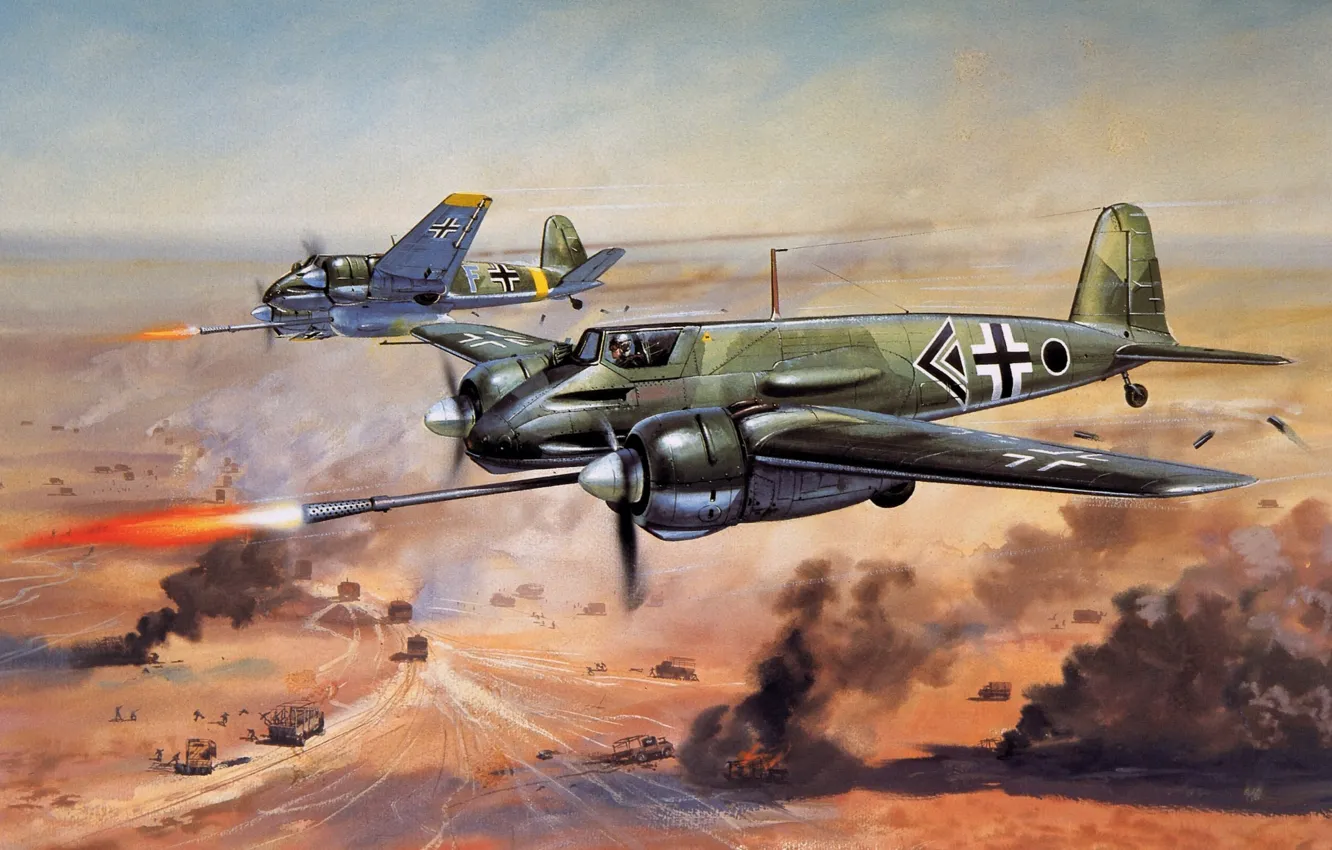 Photo wallpaper aviation, the plane, war, attack, German, Henschel Hs.129 B3 (can opener) firearms system 75 mm, …