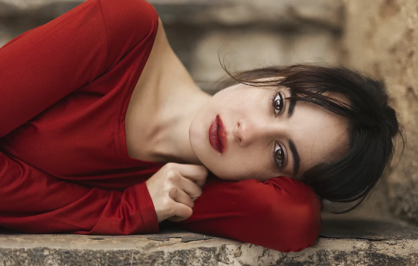 Photo wallpaper eyes, look, face, lipstick, lies