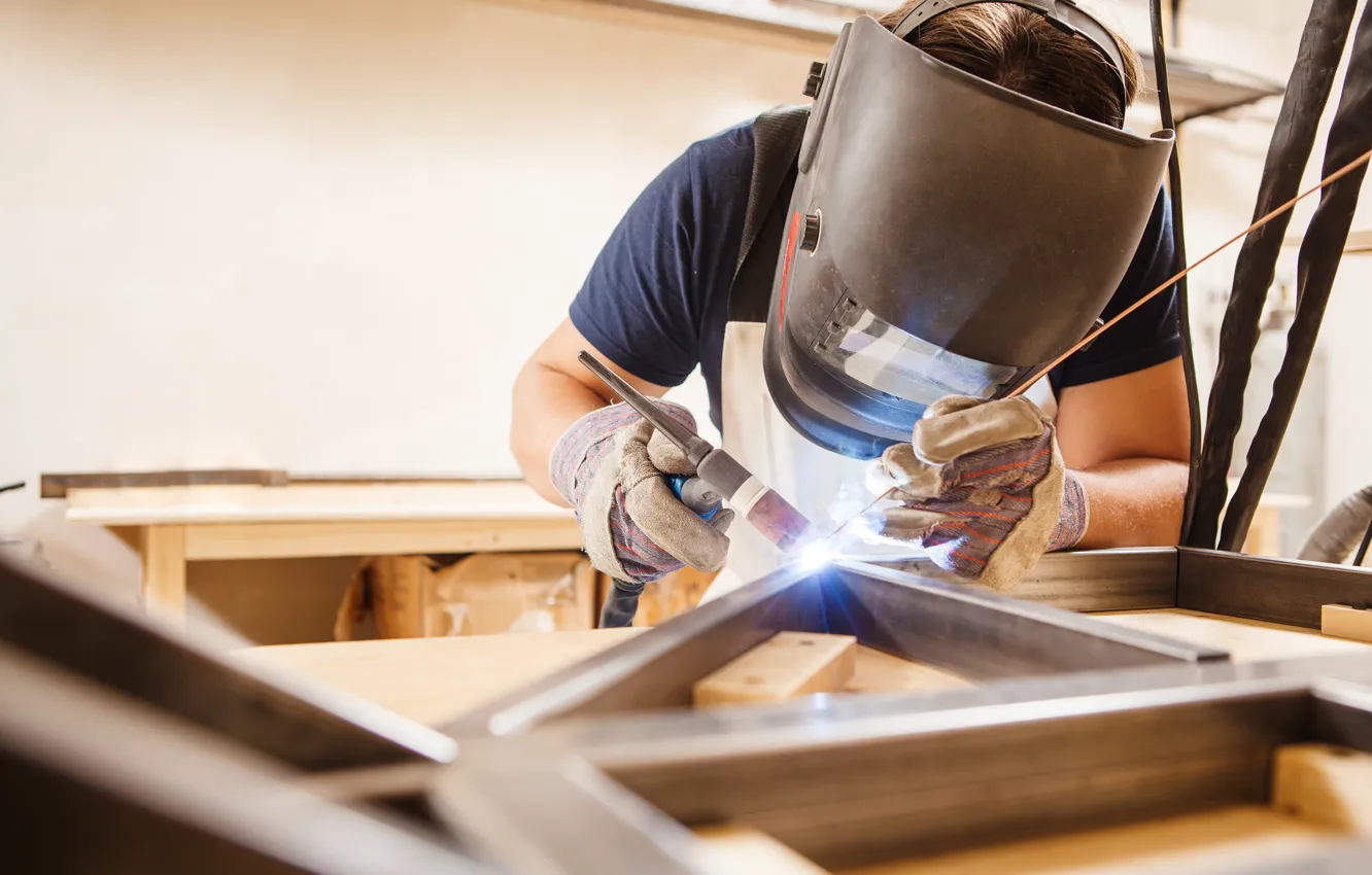 Photo wallpaper man, sparks, welder