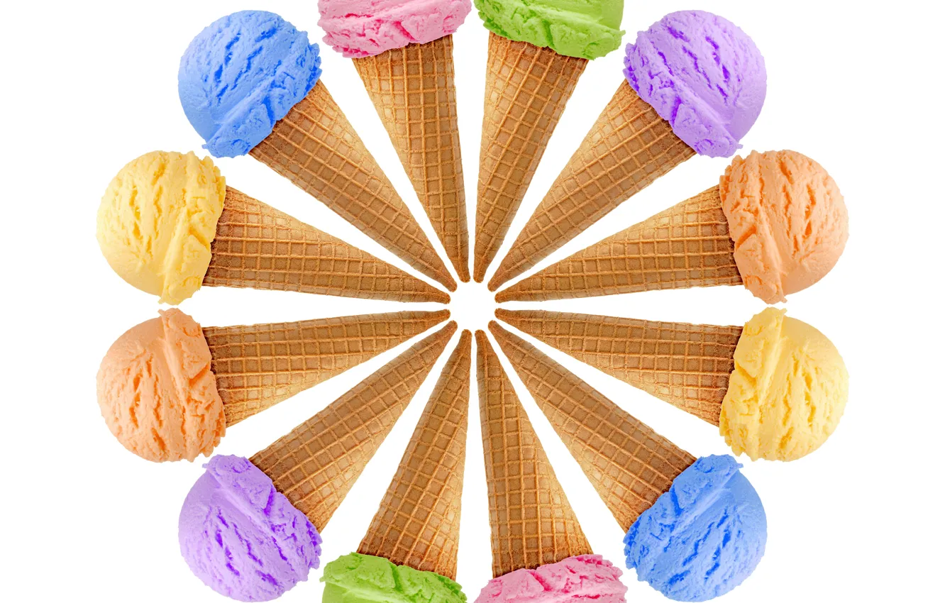 Photo wallpaper Food, Colorful, Waffles, Ice cream, Horn
