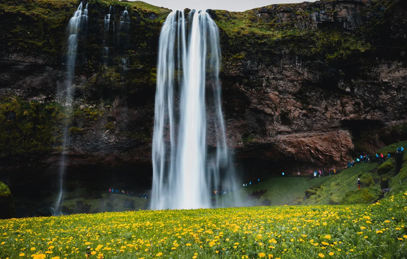 Photo wallpaper nature, rocks, shore, waterfall, stream