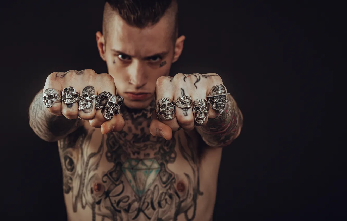 Photo wallpaper skull, angel, ring, tattoo, diamonds, horns, knuckles, 13