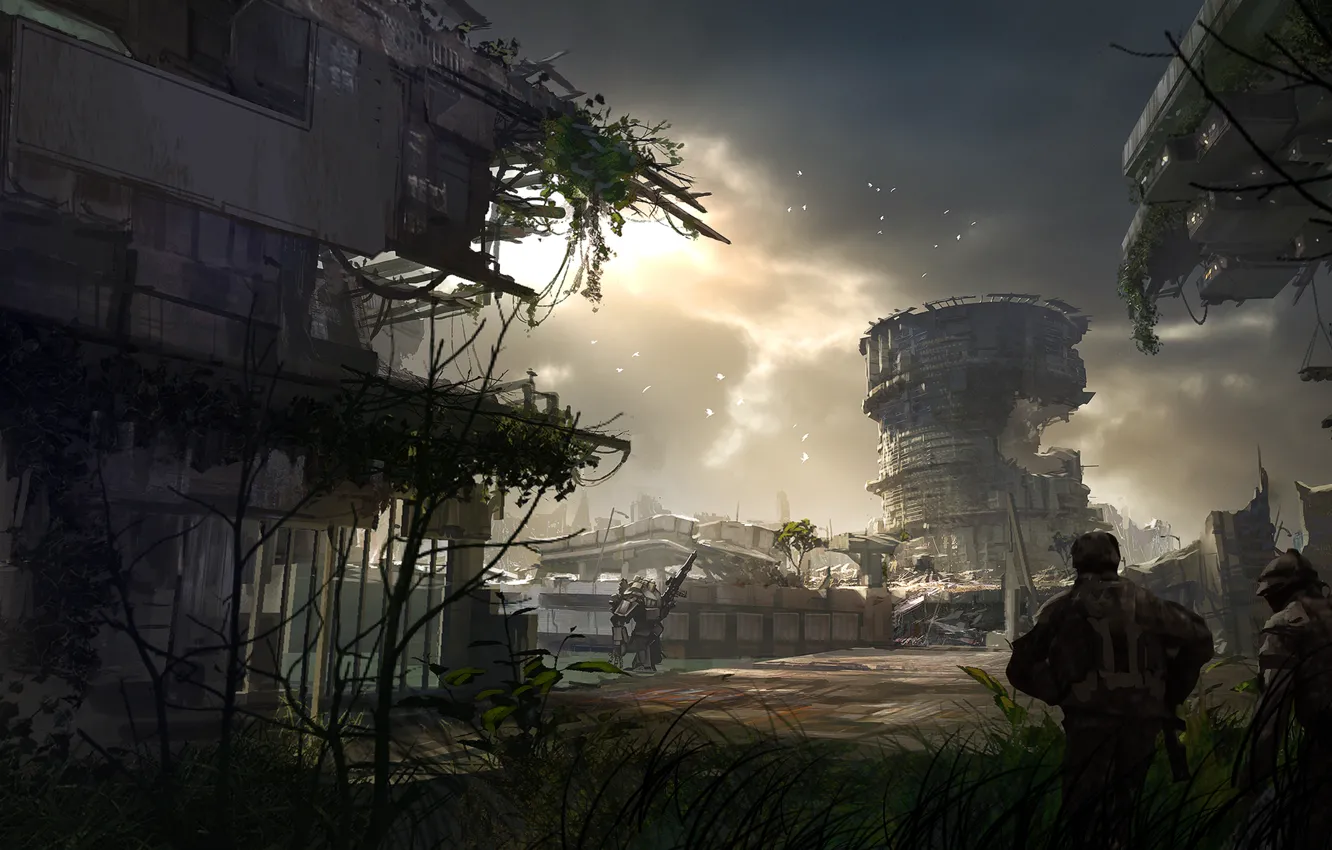 Photo wallpaper robot, art, soldiers, pilot, Electronic Arts, Titan, Titanfall, Respawn Entertainment