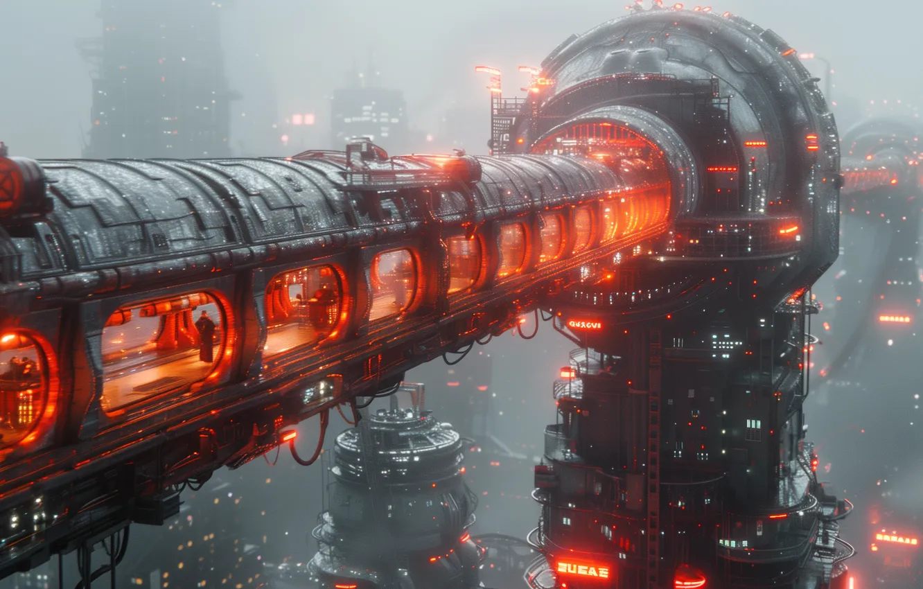 Photo wallpaper fog, future, fiction, haze, space station, the futuristic, spacecraft, space base