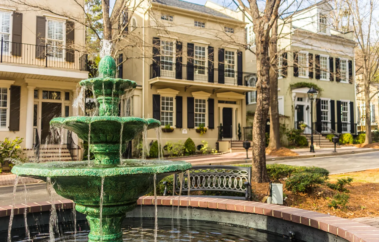 Photo wallpaper the city, street, fountain