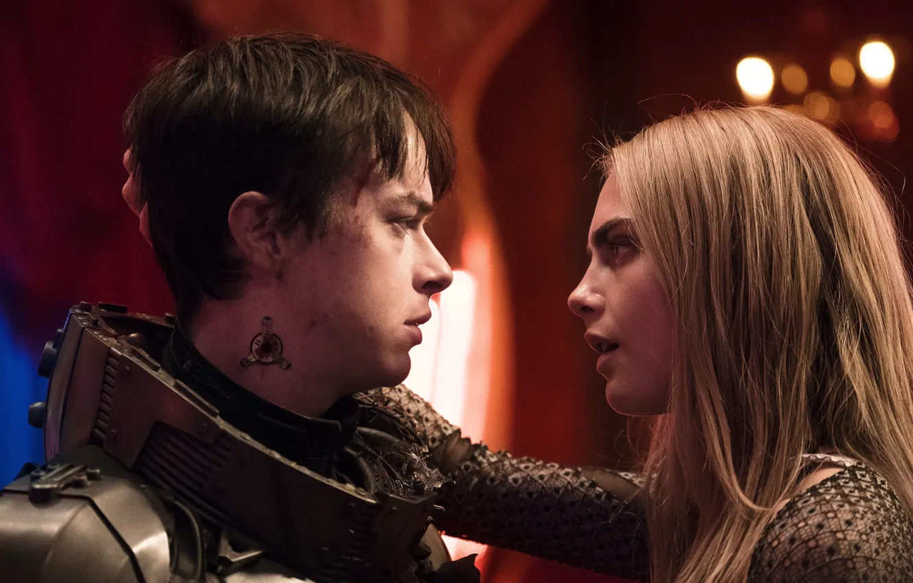 Photo wallpaper cinema, movie, blonde, film, suit, seifuku, Cara Delevingne, Dane DeHaan