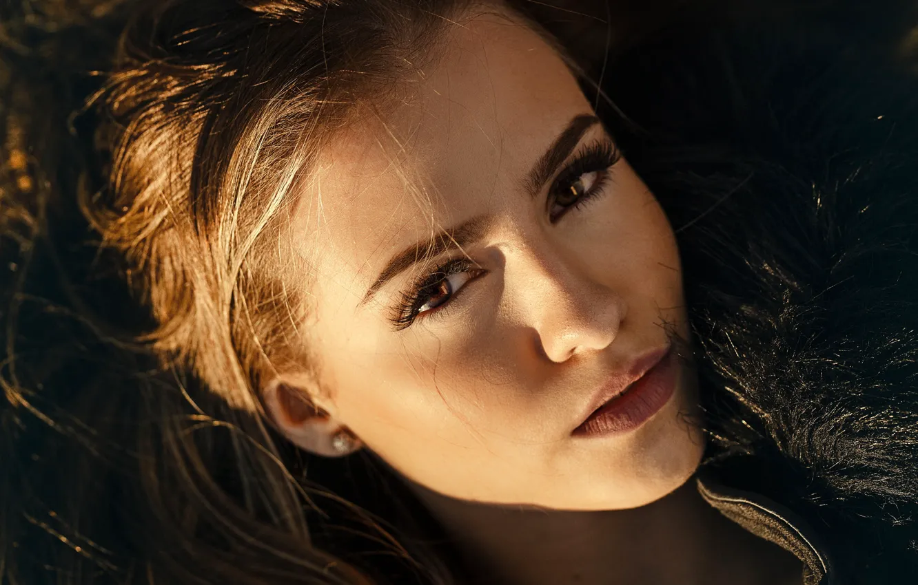 Photo wallpaper look, close-up, face, model, portrait, makeup, hairstyle, brown hair