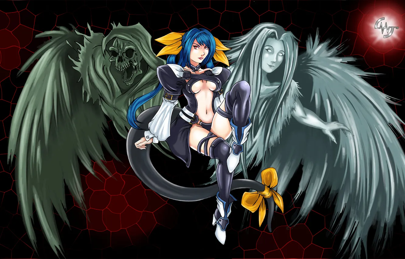 Photo wallpaper look, girl, angel, the demon, blue hair, Dizzy, the two sides, Guilty Gear XX