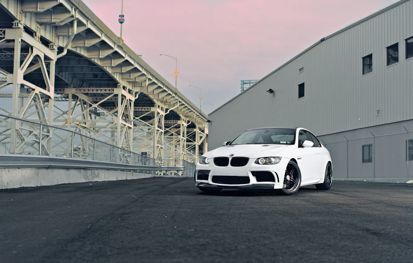 Photo wallpaper white, bridge, tuning, car, Playground, sports, BMW M3, terminal