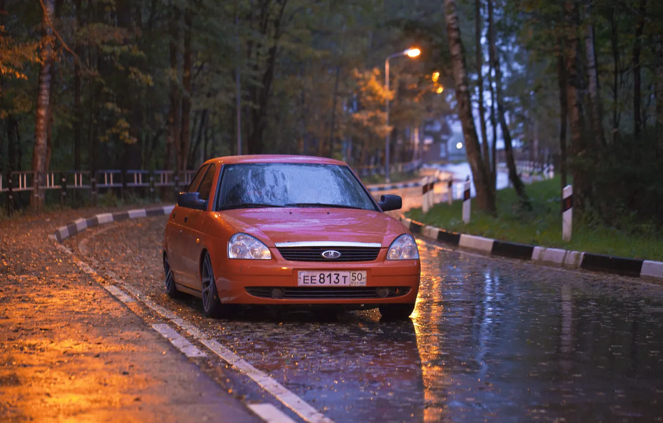 Photo wallpaper machine, auto, asphalt, the evening, Lada, auto, Priora, VAZ