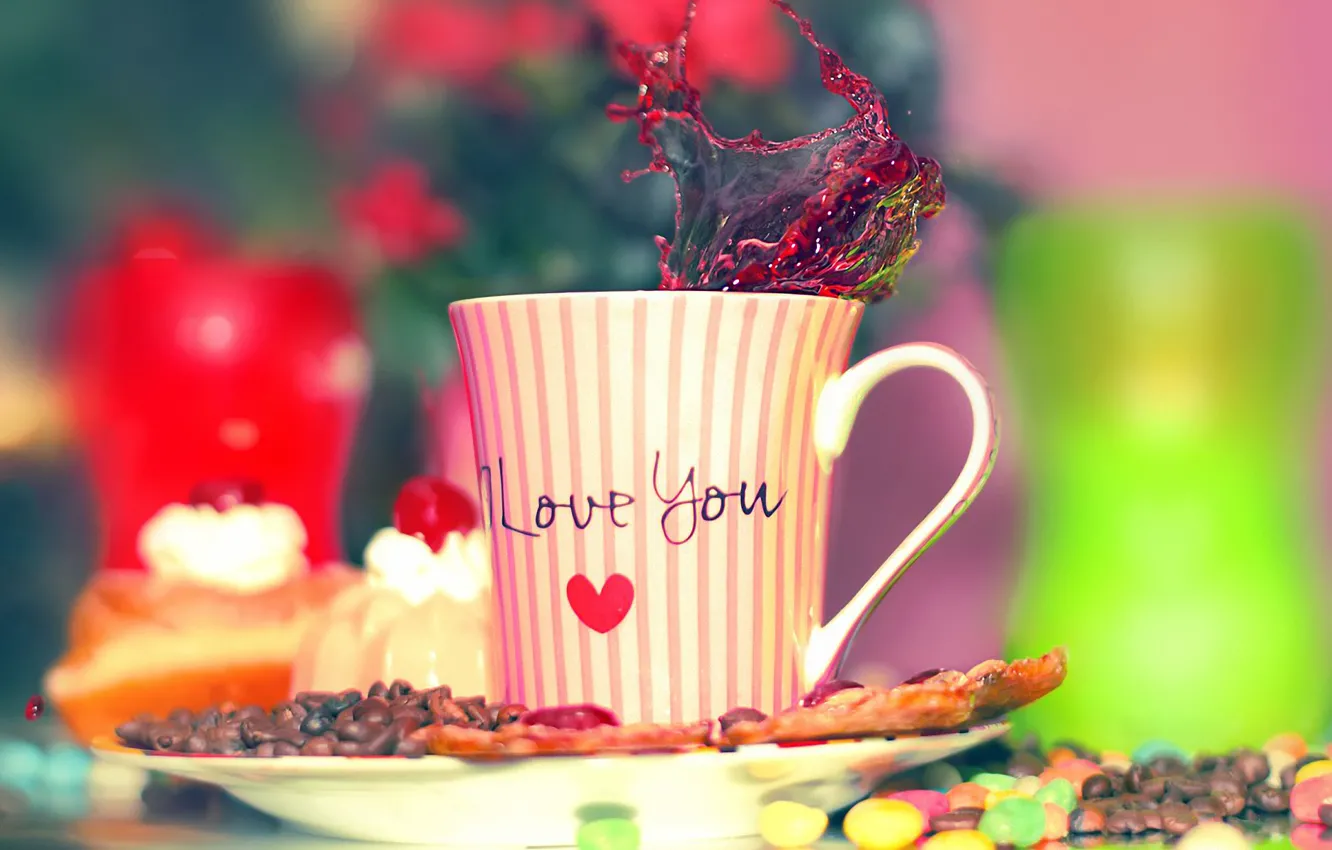 Photo wallpaper coffee, Cup, i love you