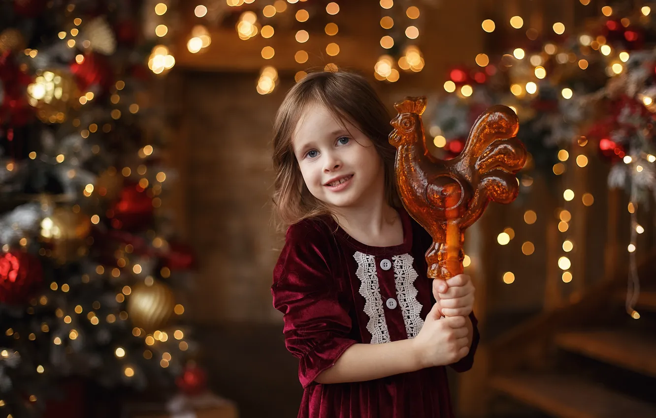 Photo wallpaper look, light, children, lights, pose, smile, room, holiday