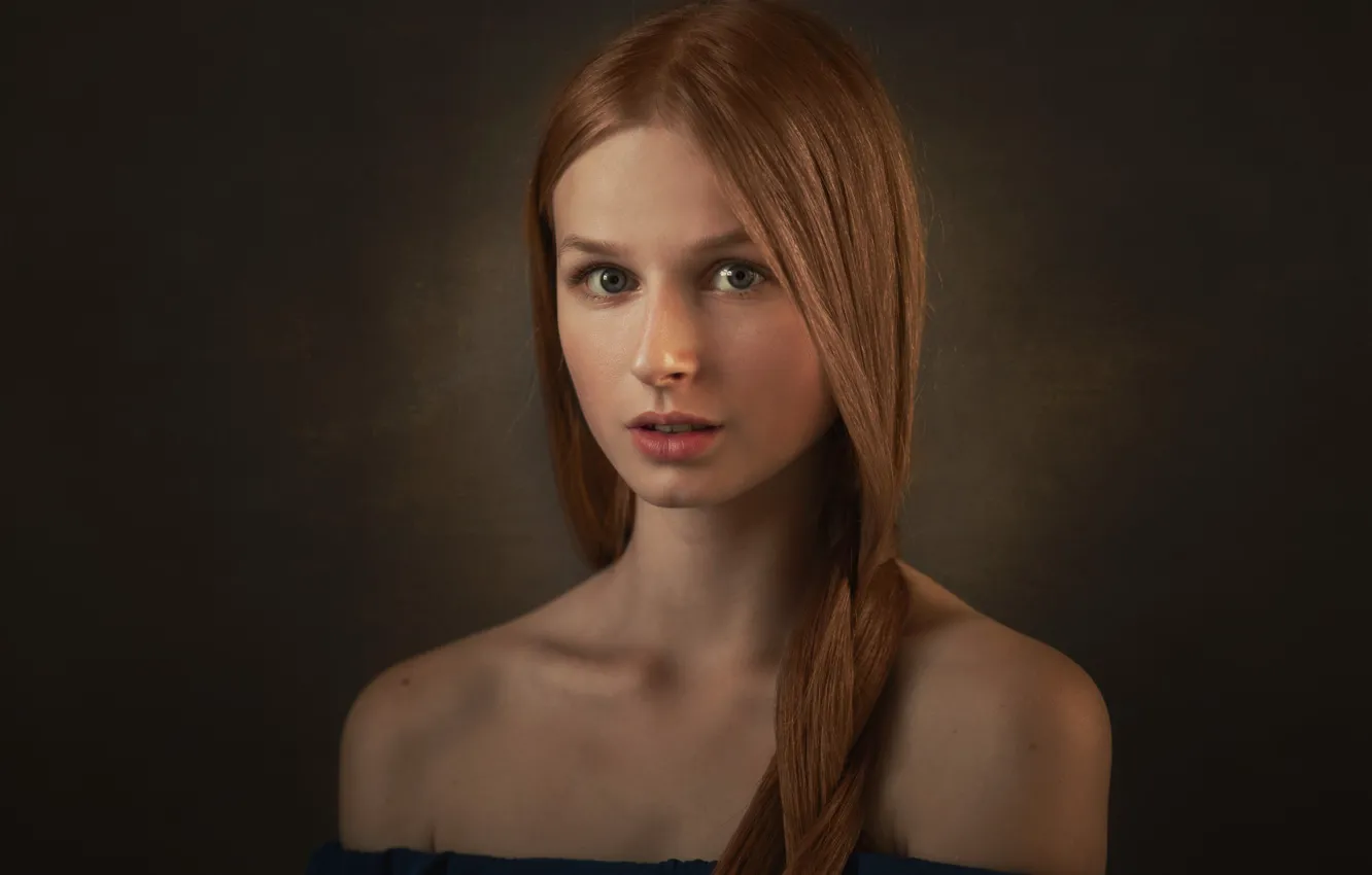 Photo wallpaper look, girl, background, model, portrait, makeup, hairstyle, redhead