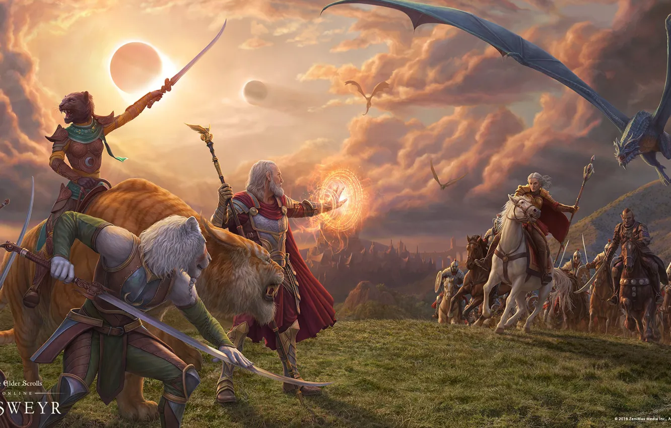 Photo wallpaper war, dragon, people, fantasy, Elder Scrolls Online