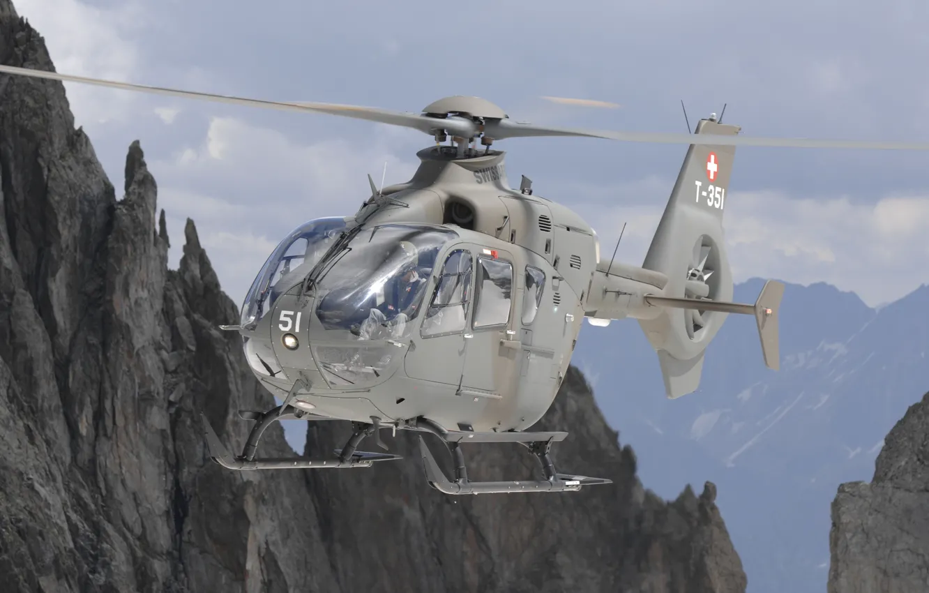 Photo wallpaper mountains, easy, helicopter, BBC, multipurpose, Eurocopter, EC635, Switzerland