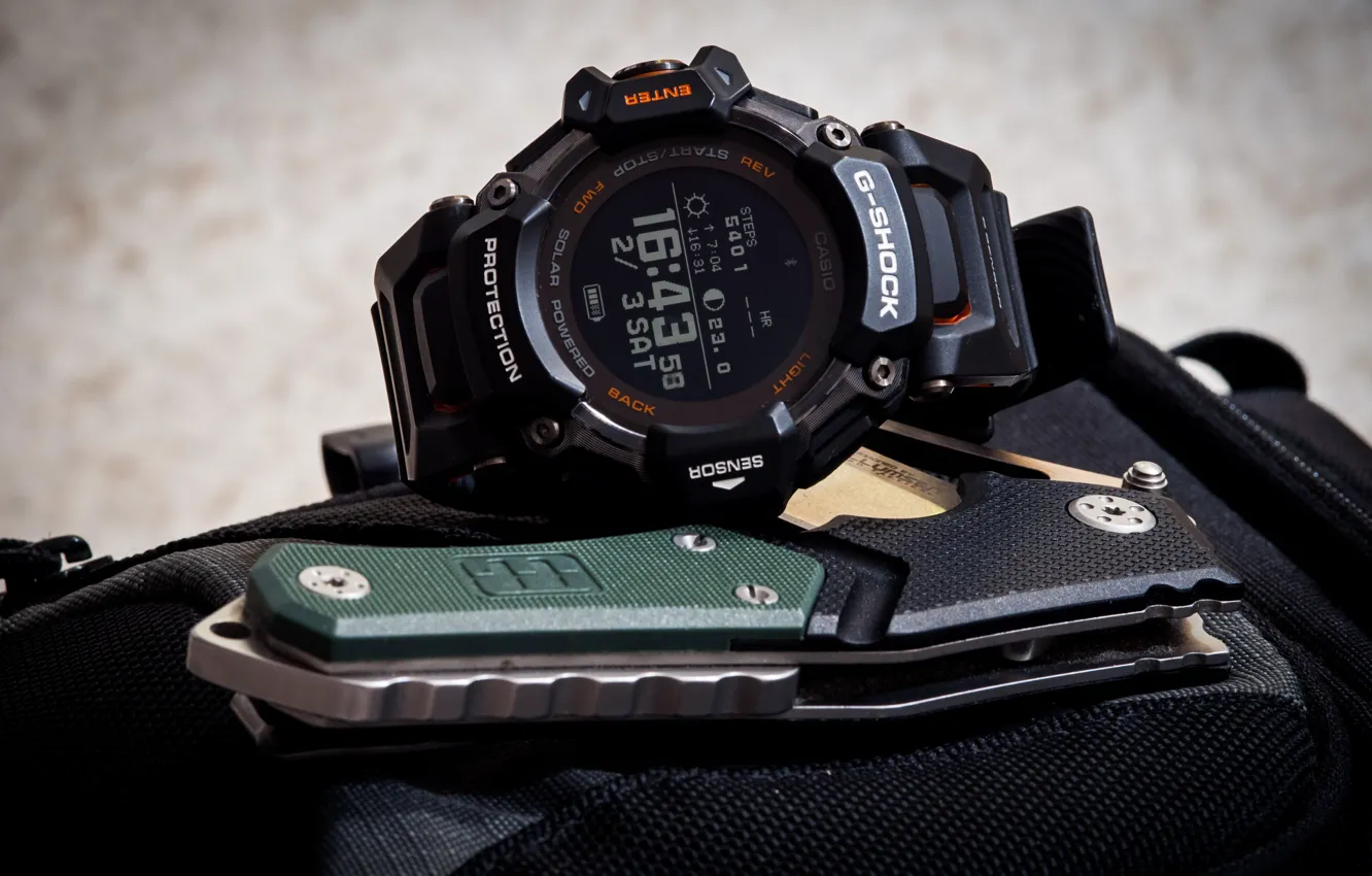 Photo wallpaper Solar, Wather, G-Shock, sensor, black, green, watch, folder