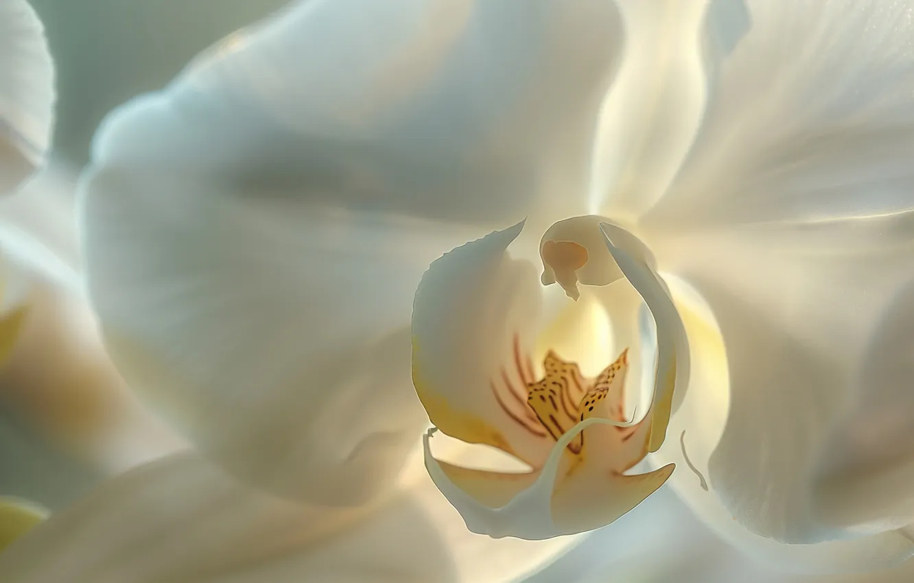 Photo wallpaper white, macro, light, flowers, Orchid, AI art, neural network