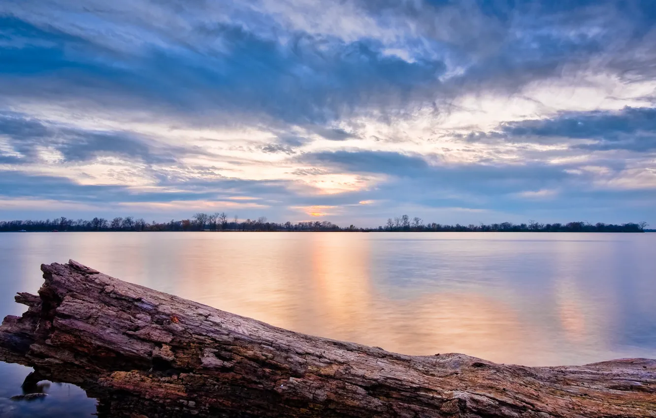 Photo wallpaper the sky, water, lake, river, photo, landscapes, log