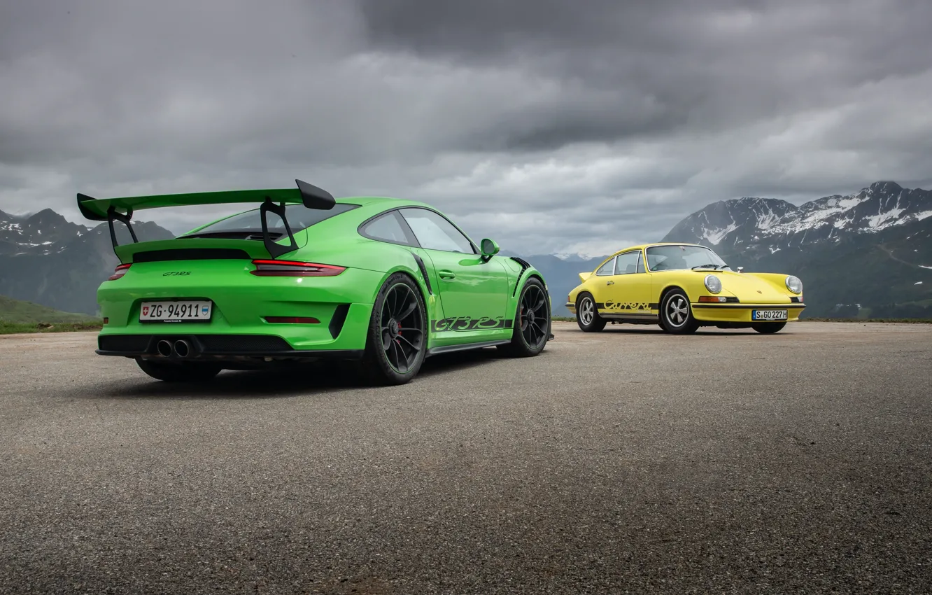 Photo wallpaper green, 911, Porsche, yellow, Porsche 911 GT3 RS, Porsche 911 Carrera RS