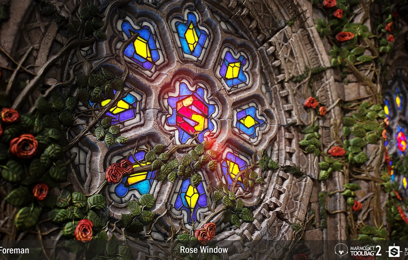 Photo wallpaper stone, stained glass, Rose Window Substance