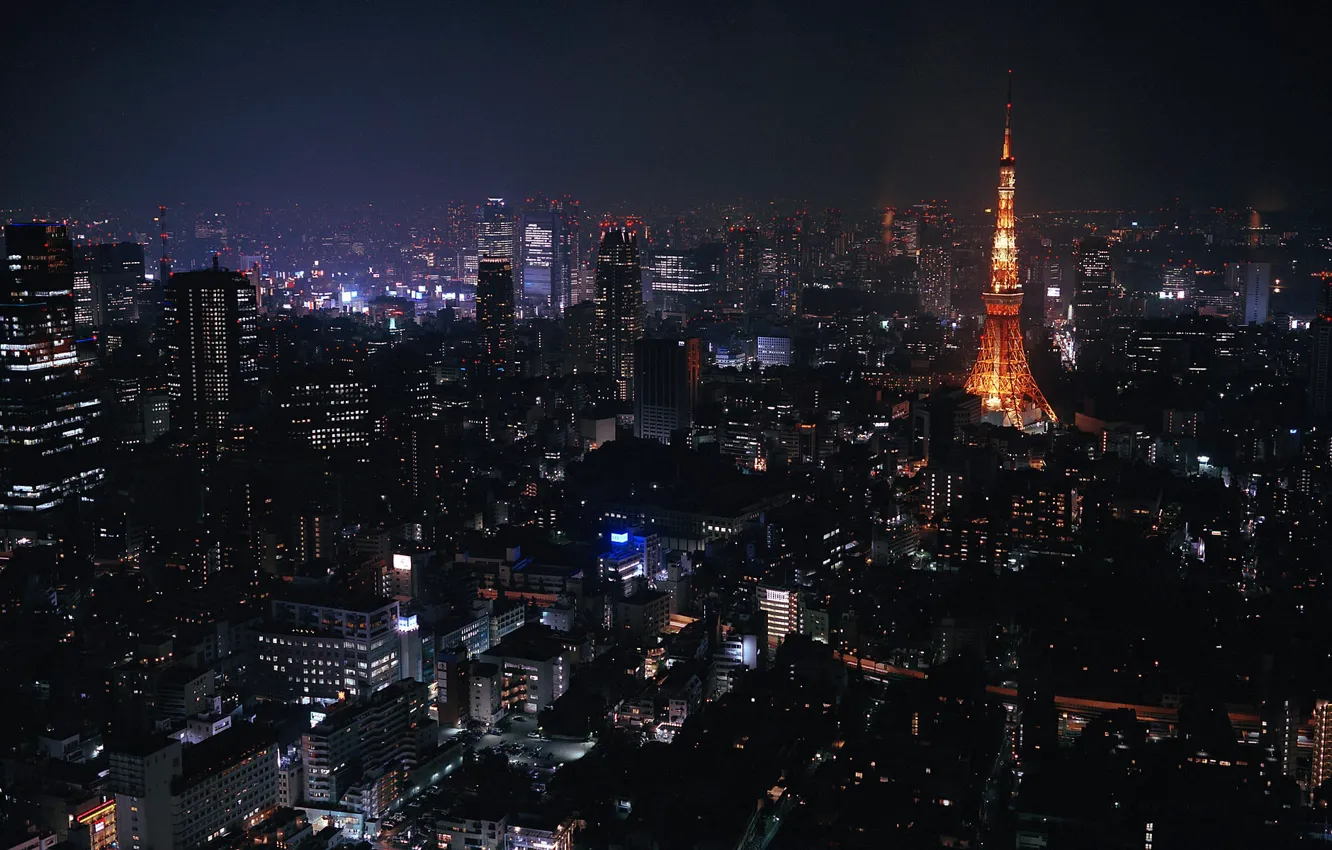 Photo wallpaper night, the city, lights, Japan, Tokyo, skyscrapers