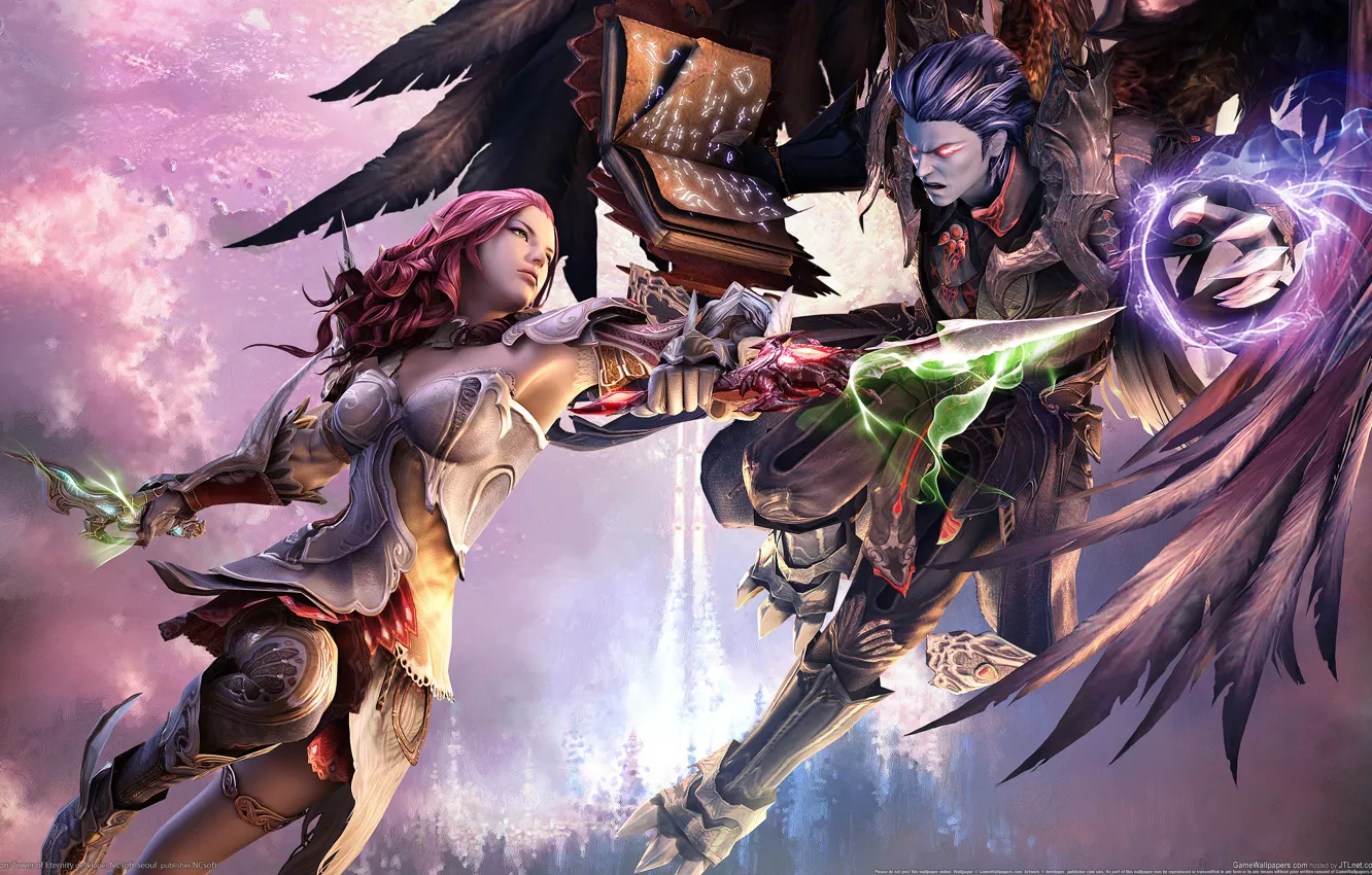 Photo wallpaper The battle, Wings, Tower of Eternity, Aion