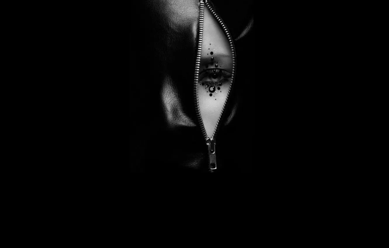 Photo wallpaper face, eyes, background, black, lightning, leather