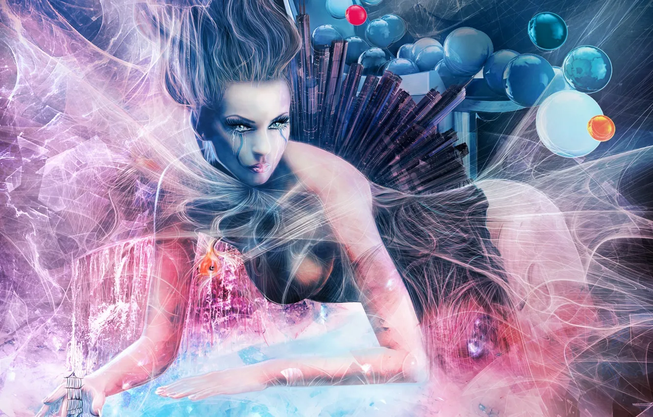 Photo wallpaper look, fiction, hair, mermaid, hands, tears, art, jellyfish