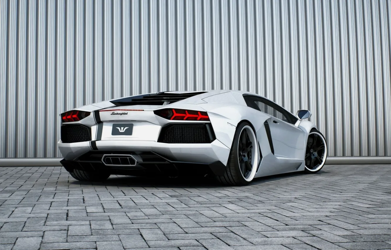 Photo wallpaper white, wall, Lamborghini, pavers, white, back, LP700-4, Aventador