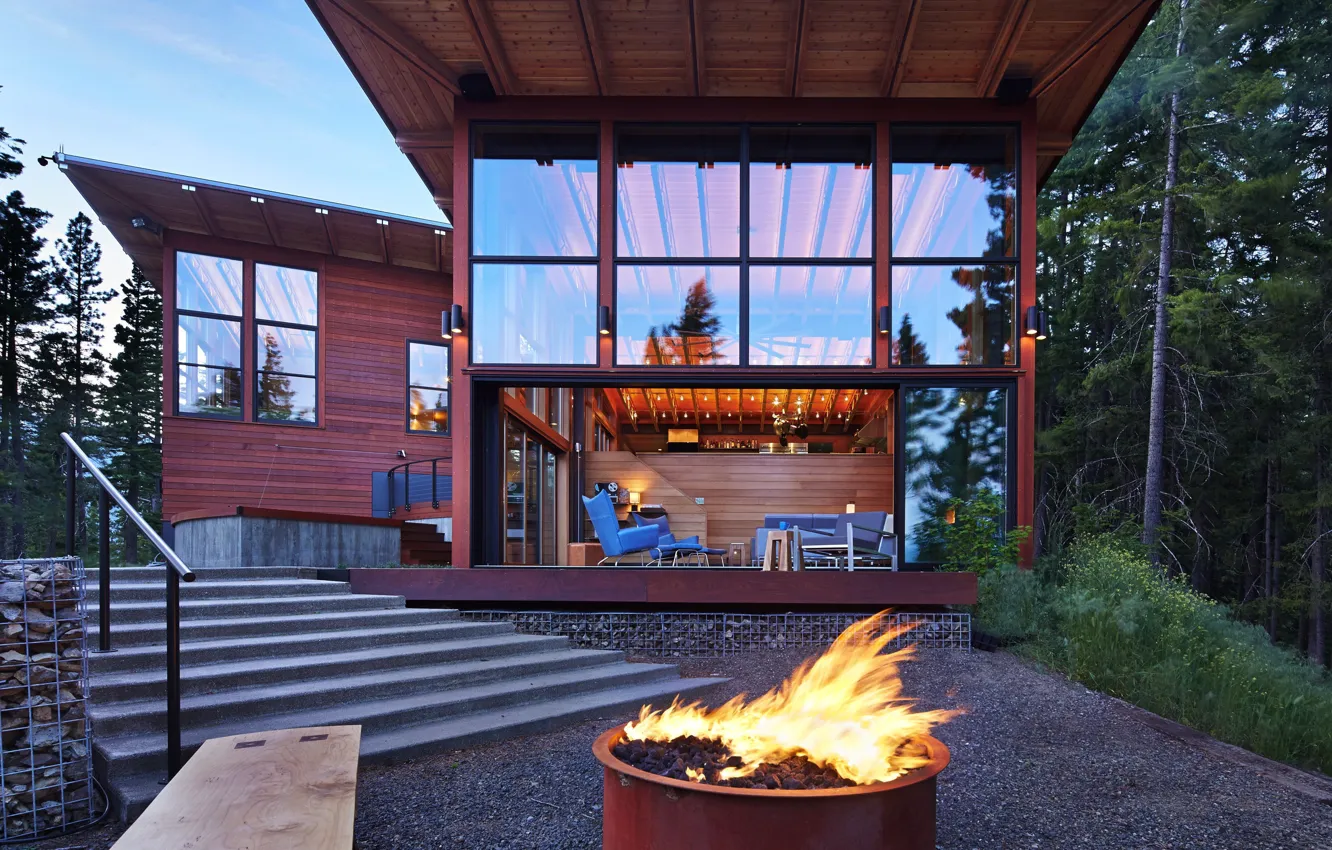 Photo wallpaper house, the evening, architecture, facade, hearth, exterior, Kemp, Washington state