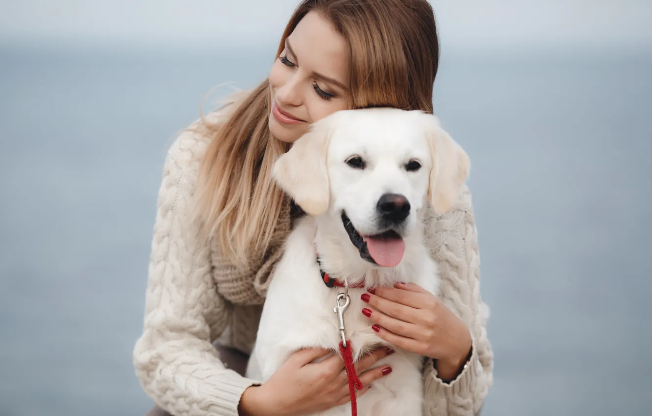 Photo wallpaper girl, nature, pose, each, dog