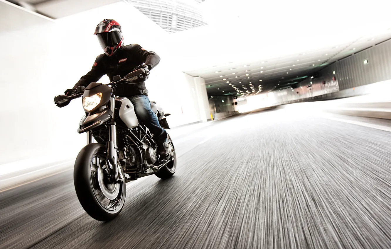 Photo wallpaper road, the city, motorcycle, Ducati, motorcyclist