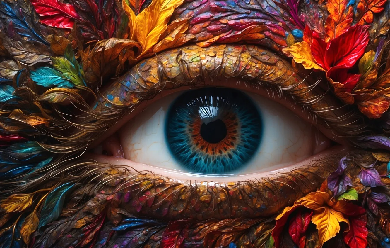 Photo wallpaper eyes, foliage, colorful