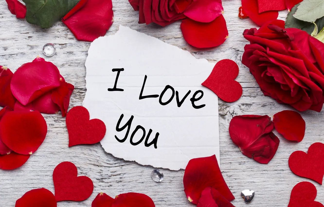Photo wallpaper love, roses, petals, hearts, love, I love you, heart, romantic